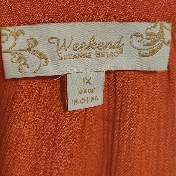 Suzanne Betro Women's 3/4 Bell Sleeve Tunic Size 1X Tangerine - Picture 3 of 7